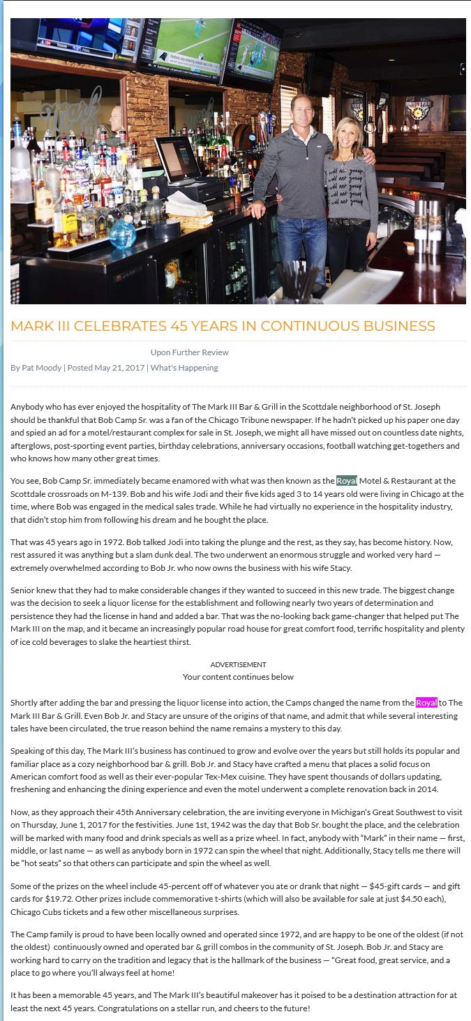 Mark III Grille & Bar and Inn (Royal Motel & Restaurant) - 2017 Article From Moody On The Market (newer photo)